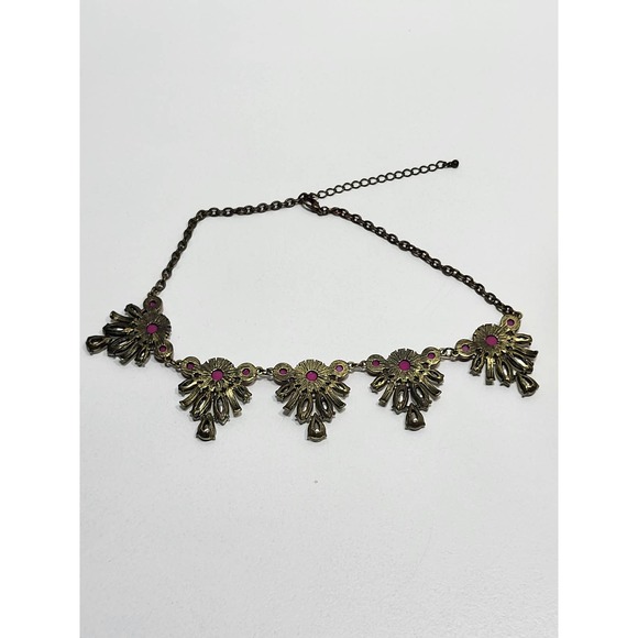 17" Pink Cabochon Rhinestone Statement Choker Necklace - Picture 5 of 7